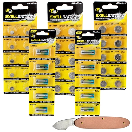 Exell Battery 41pc Alkaline Batteries Kit Includes A28PX 23A L1154 L626 L1131 and Watch Opener EB-KIT-103